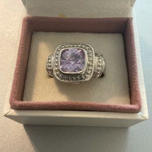 SILVER SIMULATED AMETHYST STATEMENT RING - SIZE 8.5 - GORGEOUS!!